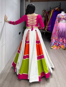 Lehenga Choli en coton multicolore spécial Navratri pour femmes, tenue de fête Garba Dandiya, vêtements traditionnels pour festivals, longueur au sol, séchage rapide - Product Image 4