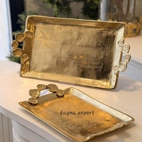 Rechthoekige decoratieve dienblad met messing palmboom handgrepen, in kuststijl, metalen handgemaakte serveerblad