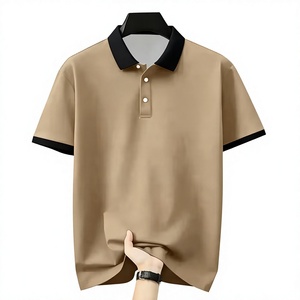 Men's Navy Blue Polo Shirt Short Sleeve Knitted Solid Color Casual Button Down Collar Design - Product Image 1