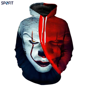 Sudadera con Capucha SPOFIT para Hombre, Diseño de Cara de Payaso Impresa en 3D, Impresión por Sublimación, Corte Regular, Informal, para Otoño - Product Image 1