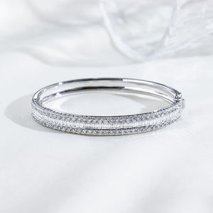 Baguette Round Cut Lab Grown Diamond Halo Tennis Bangle 925 Sterling Silver 10K 14K 18K Gold Hinged <b>Bracelet</b> Womens Fine Jewelry - Product Image 3