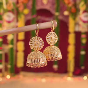 Chandelier Jhumka Earrings Vintage Pearl Brass Alloy for Wedding Party - Product Image 3