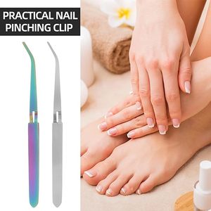 Pince à ongles en acier inoxydable avec pointe fine courbée, outil plat réutilisable, pince à épiler pour manucure, couleur arc-en-ciel - Product Image 4