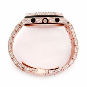 Montre chronographe de luxe en or rose entièrement sertie de moissanite, chiffres romains, verre, bracelet en acier inoxydable, look diamant hip-hop, quartz - Product Image 1