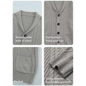 <b>Men</b>’s Stylish Acrylic Knit <b>Cardigan</b> Sweater Premium Soft Feel <b>Long</b> Sleeve Button Front Warm Casual Layering Top for Autumn - Product Image 5