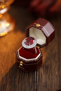 Bague de cocktail de luxe pour femme avec rubis taille ovale et pavé de diamants, bijoux de fiançailles - Product Image 6