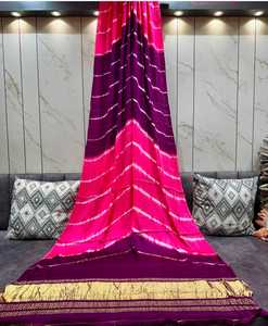 Auténtico Sari Rajastaní de Seda Gajji Pura Multicolor Leheriya, Prenda Étnica de Seda Suave - Product Image 4