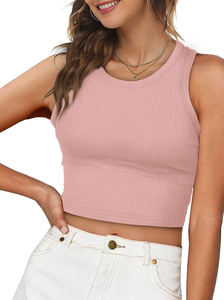 Top Corto Casual Básico sin Mangas para Mujer, Cuello Alto, Tejido de Algodón Acanalado, Venta al Por Mayor - Product Image 6