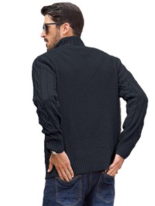 Men's Navy Blue <b>Cable</b> <b>Knit</b> Quarter Zip <b>Sweater</b> Regular Fit Wool Solid Color Casual Winter Pullover Stand Collar Anti-Pilling - Product Image 6