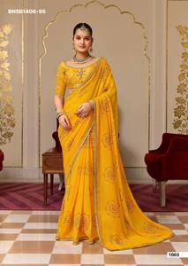 High Quality Georgette with Printed & Meena Border <b>Saree</b>-Embroidered Blouse Collection Supplier from Surat At Wholesale Rate - Product Image 6