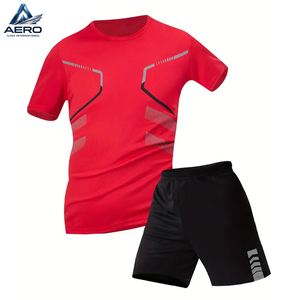Ensemble de tenue de course à pied respirant et anti-transpiration à séchage rapide pour activités de plein air, comprenant un t-shirt de compression à col rond et un short - Product Image 4