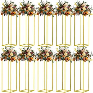 Supporto cilindrico in metallo dorato, colonna espositiva quadrata, porta vaso per decorazioni di matrimoni e feste di compleanno - Product Image 2