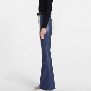 Pantalones de cuero acampanados de diseño personalizado para mujer, leggings de cuero de pierna ancha con bolsillos, ajustables en la cintura, ajustados - Product Image 3