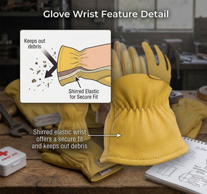 Goat Grain Leather Heavy Duty Anti-Slip <b>Driver</b> AbrasionResistant <b>Gloves</b> Shirred Elastic Outdoor Work Multifunctional Warehouse - Product Image 6