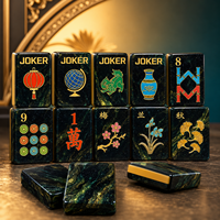 Ensemble de Mahjong américain de style oriental original de qualité supérieure, 160 tuiles de Mahjong en acrylique marbré noir et vert scintillant pour collection ou cadeau