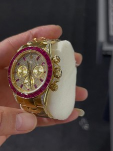 Montre mécanique chronographe de luxe en moissanite, acier inoxydable doré, bracelet de 20 mm, montre analogique pour homme - Product Image 5