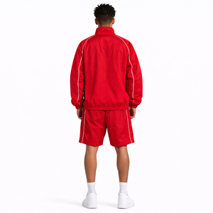 Wholesale Red Polyester/Cotton Track Set <b>Men</b> Zip <b>Jacket</b> Shorts <b>White</b> Piping Streetwear Y2K OEM Supplier USA Bulk Autumn Sports - Product Image 4