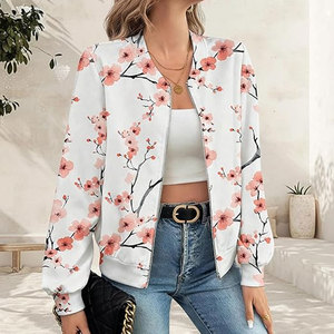 Custom <b>Women</b>’s Bomber <b>Jackets</b> Long Sleeve Casual Floral Zip-Up <b>Jackets</b> <b>Lightweight</b> Fashion Outerwear Streetwear Bomber - Product Image 4