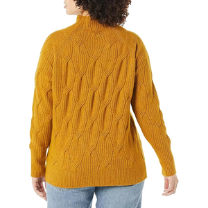 Pull col roulé tricoté épais pour femme grande taille, couleur moutarde unie, style décontracté pour l'automne - Product Image 2