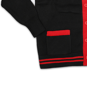 Cárdigan Negro y Rojo con Cuello en V para Mujer, Manga Larga, Cierre de Botones, Estilo Preppy, Ropa de Otoño, Suéter Tejido 100% Acrílico - Product Image 2