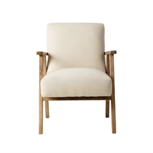 Sillón Moderno de Mediados de Siglo con Estructura de Roble Natural y Tapicería de Lino Suave - Product Image 2