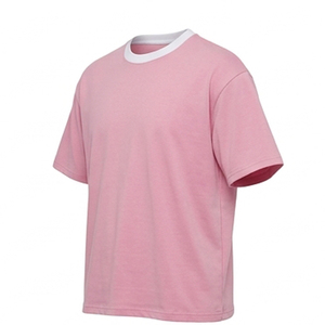 Camiseta de Manga Corta Rosa para Hombre, Corte Holgado, Cuello Redondo, Ribete en Contraste, Informal, de Algodón Jersey, Color Sólido, 180g - Product Image 4