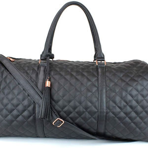 Sac de voyage de luxe en cuir véritable noir matelassé, design robuste et durable - Product Image 3