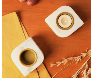 Handmade White Marble <b>Tealight</b> Candle <b>Holder</b> with Gold Rim Decorative for Home Tabletop Festive Decor - Product Image 5