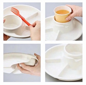 Bandeja Redonda Dividida para Servir Aperitivos con Recipiente Central para Salsas, Plato de Plástico para Aperitivos de Barbacoa - Product Image 4