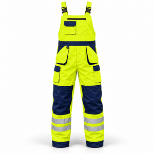 Salopette de travail réfléchissante pour homme avec étiquette personnalisée, bretelles réglables, poches cargo, empiècements noirs aux genoux, uniforme - Product Image 1