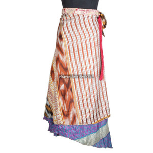 Nueva Falda Larga de Seda India Vintage para Mujer, Hecha a Mano, de Doble Capa, Estilo Sari, para Usar como Falda Cruzada - Product Image 2