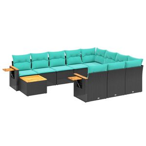 Set di divani da giardino in polyrattan nero da 11 pezzi con cuscini per i terrazzi statunitensi - Product Image 2