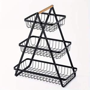 Cesta de Almacenamiento de Alimentos con Base de Madera, Asa Ecológica, para Encimera de Cocina, Personalizable, Moderna, Rectangular, Multifuncional, de Alambre de Hierro - Product Image 1