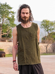 เสื้อกั๊กผู้ชายทำด้วยมือสีเขียวมะกอกหิมาลัยเสื้อแขนกุดกัญชาเสื้อลำลองออร์แกนิกเป็นมิตรกับสิ่งแวดล้อมสำหรับฤดูร้อน - Product Image 2