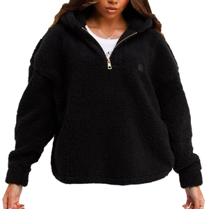 Sweat-shirt polaire d'hiver pour femme, col montant, demi-zip, manches longues, coupe ample, décontracté, uni, pour l'entraînement, personnalisable, 100% coton, vente en gros - Product Image 1