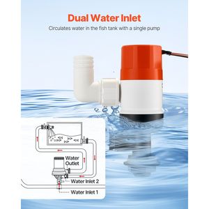 Pompa Aria Livewell 12V 500 GPH a Doppia Entrata, Pompa Livewell Diritta con Alloggiamento ABA e Cartuccia Motore Rimovibile per Pompe Marine - Product Image 4