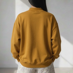 Womens Mustard Yellow Oversized <b>Mock</b> <b>Neck</b> Sweatshirt Trackstar Embroidery Heavyweight Fleece <b>Top</b> - Product Image 4