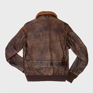 Veste en cuir marron vintage pour homme, col en fourrure marron, manteau aviateur en peau de mouton vieillie, véritable cuir de vachette, veste de motard chaude - Product Image 2