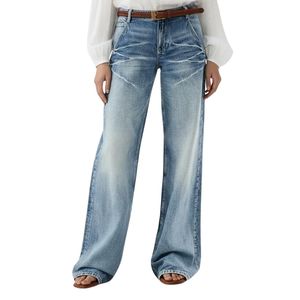 Jean large à taille élastique et cordon de serrage personnalisé pour femme, respirant, 100 % coton, délavage foncé, haute qualité, vente en gros - Product Image 5
