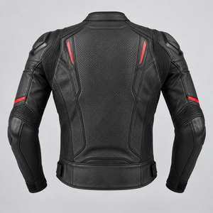Chaqueta de Motociclista de Cuero Perforado Negra para Hombre con Detalles Rojos, Ropa de Verano Transpirable para Motociclismo - Product Image 2