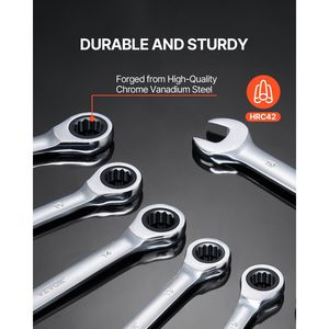 Jeu de clés à cliquet combinées 8 pièces, métriques de 8 mm à 19 mm, en acier Cr-V, avec support d'organisation pour usage domestique et professionnel - Product Image 4