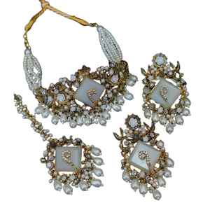 Delicado Conjunto de Collar Navratna Kundan Tradicional Indio para Novia, Joyería Artificial al por Mayor - Product Image 1