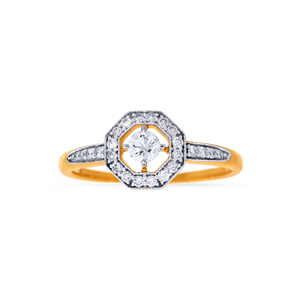 Anillo de Diamantes Solitario Redondo Brillante de Oro Amarillo de 18K Premium con Halo de Diamantes Hexagonales y Hombros con Pavé, Joyería Fina - Product Image 3