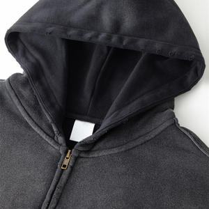 Sudadera con capucha extragrande para hombre, estilo vintage, de forro polar con cremallera, sin cordón, doble capa, estampado descolorido por el sol, para esquí y nieve. - Product Image 3