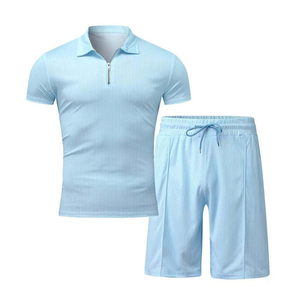 2026 Design Summer OEM High Quality Men's <b>Waffle</b> Knit Polo <b>Shirt</b> Shorts Set Custom Summer Polo T-<b>shirt</b> and Shorts Set for Men - Product Image 1