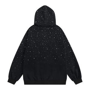 Custom Rhinestone <b>Black</b> Hoodie Oversized Pullover <b>Sweatshirt</b> Unisex Streetwear Casual Fashion Fleece Hooded Top for <b>Men</b> - Product Image 2