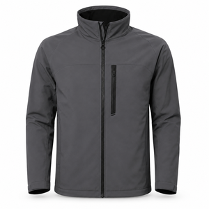 Custom Logo Mens Soft Shell <b>Jacket</b> Water Resistant Full Zipper High Neck Adjustable Cuffs Hiking Workwear Wholesale Supplier OEM - Product Image 1