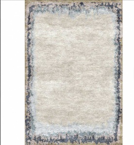 Tapis classique en coton et laine à poils longs, tufté à la main, motif floral, avec envers en latex, bordure abstraite, design neutre - Product Image 3