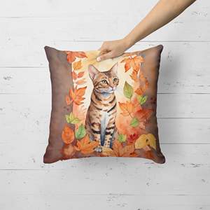 Ocicat Cat in Fall Leaves Decorative <b>Throw</b> Pillow Machine Washable <b>for</b> Indoor & Outdoor Use 18Hx18W <b>for</b> <b>Couch</b> Bed & Patio Decor - Product Image 2