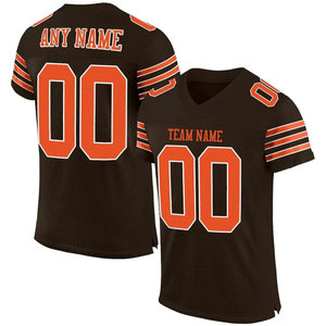 Maillot de football américain personnalisé pour homme, marron et orange, en mesh, col en V, manches courtes, respirant, avec impression du nom et du numéro de l'équipe, vêtements de sport - Product Image 1